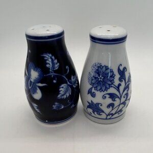 Pier 1 Salt & Pepper Shaker Set Blue & White Floral Chintz Pattern Ceramic